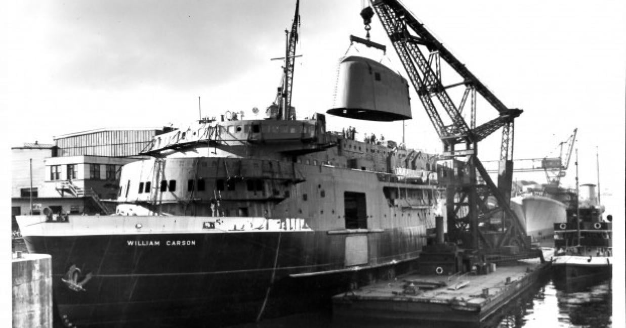 The Carson docked while being put together
