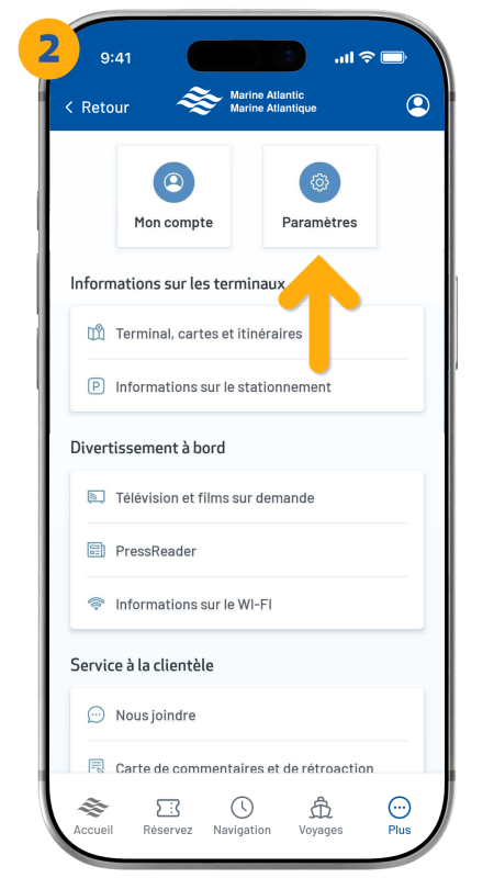 arrow pointing to settings button in the top left