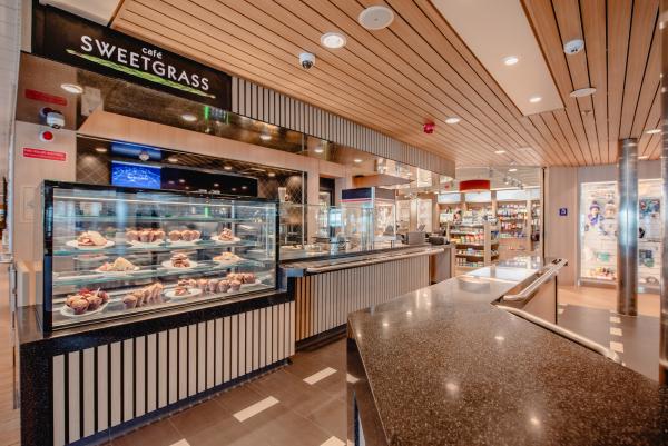 Food case and ordering counter of Cafe Sweetgrass